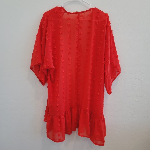 143 Story by Line Up Red Swiss Dots Kimono Cover Up Women's Size Small - Picture 5 of 10
